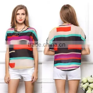 2017 Ladies Shirts Blouses Chiffon Women Short Sleeve Blouses thumbnail-5