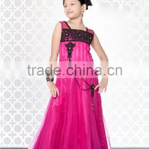 Rani Pink Color Anarkali Long With Black Lace Neck Design and Border Salwar Kameez Sizzling Girls Ready Made thumbnail-1