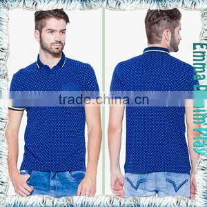 Latest Fashion Man's Blue Chest Pocket Printed Dots Polo Shirts thumbnail-3