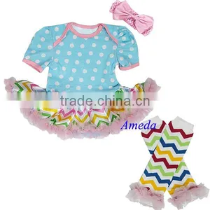 Baby Easter Blue Polka Dots Pink Chevron Tutu Romper Leg Warmers Party Dress Set NB-18M thumbnail-1