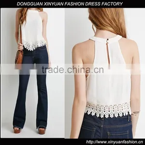 100% Polyester Fashion Women Top With Lace Trim thumbnail-1