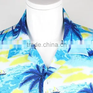 Coconut Palm Printing Cotton Mens Custom Hawaiian Shirt thumbnail-3