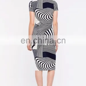 China Supplier Fashion Latest Dress Designs Short Sleeve Swirl Print Women Party Midi Bodycon Dress Evening thumbnail-3