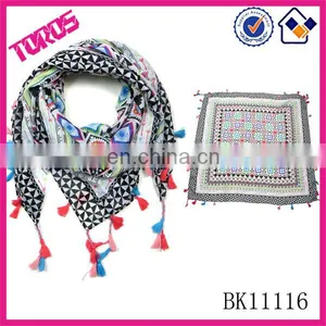NEW ARRIVAL PRINTED LADY BANDANA WITH TASSELS SQUARE SCARF thumbnail-1