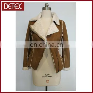 Brown Ladies Winter Short Suede Fleece Jacket thumbnail-1