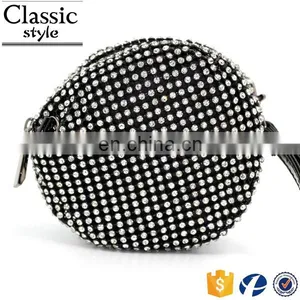 CR More Than 80% Customer Repeat Order Shining Diamond Surface Long Chain Round Shaped Black Zipper New Fashion Mini Coin Purse thumbnail-5