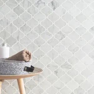 Carrara White Arabesque Lantern Shaped Mosaic Floor Tiles thumbnail-2
