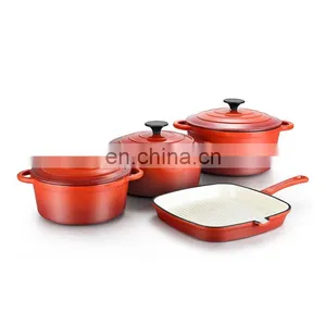 China Kitchen Ware 24Cm Enamel Non Stick Cooking Pot Frying Pan Cast Iron Cookware Set thumbnail-3