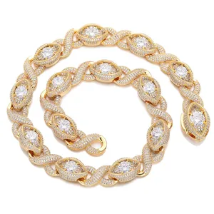 15mm Eye-Shaped Design Link Chain Necklace Fashion Iced Out CZ 8-Shape Infinity Eye Cuban Necklace Women Choker Fine Jewelry thumbnail-1