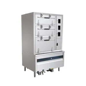 Standard Compliant Gas Seafood Steamer 3 Doors 1100mm Length 0.12kW Fan thumbnail-1