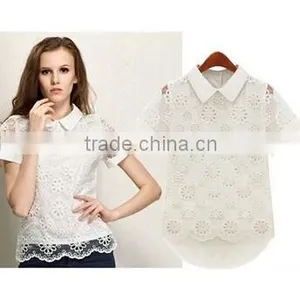 Instyles SEXY LACE SHORT SUMMER WOMEN BLOUSE, TURNED COLLAR LACE BLOUSE Boutique Clothing Clothing thumbnail-1