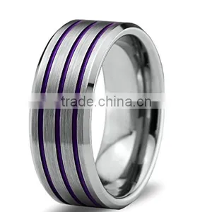 Tungsten Wedding Band Ring 8mm for Men Women,Purple Silver Beveled Edge Brushed Polished Rings thumbnail-1