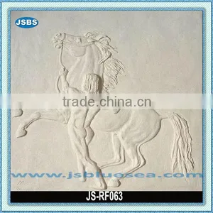 Antique Decorative White Stone Horse With Man Relief thumbnail-1