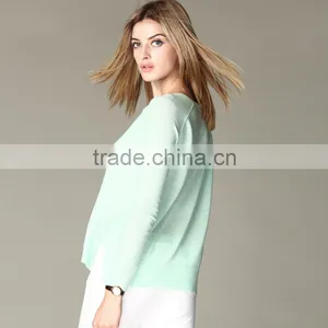 JS-16008 V Neck Slim Pattern Fancy Cashmere Women Sweater Design thumbnail-2