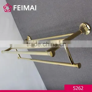 Brass Gold Plated Double Layers Corner Towel Shelf Rack Bar Holder thumbnail-2