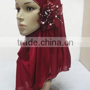 H289 Latest One Piece Instant Hijab With Flower and Rhinestones thumbnail-6