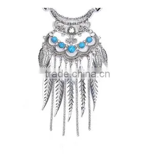 Hot Gypsy Ethnic Tribal Turkish Boho Leaves Tassels Exaggerate Necklace thumbnail-4