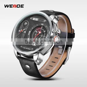 Weide Oversize Quartz Analog Dual Time Zone Digital Watches With Genuine Leather Band Water Resistant Watches Men .China thumbnail-5