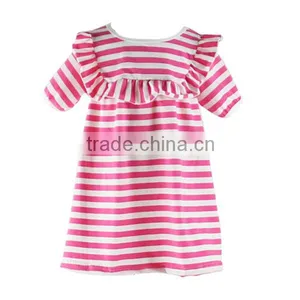 Wholesale Little Baby Girls Princess Fashion Dress Short Sleeves Ruffle Stripe Cotton Baby Girls Dress thumbnail-5