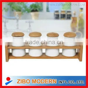 4pcs Ceramic Spice Jar With Wooden Rack thumbnail-1