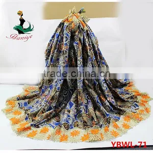 2016 Haniye YBWL-71 African Printed Ankara Fabric Super Wax Print Fabrics Mixed With Guipure Embroidery Lace thumbnail-1