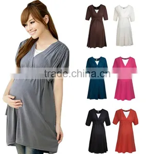 Comfortable Cotton Maternity Clothes Nursing Breastfeeding Dress thumbnail-2