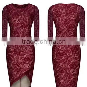 Women's Elegant Floral Lace 2/3 Sleeve Slim Evening Dress thumbnail-3