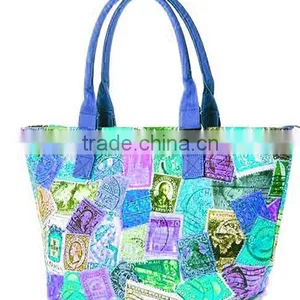 2015 Full Color Canvas Tote Bag Leather Handle thumbnail-5