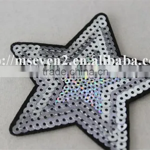 New Fashion White Color Custom Star Design Sequin Applique Star Pattern Embroidery Patch for Jeans thumbnail-3