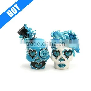 Skull Head Ceramic Color Hand Painted Love Cake Topper thumbnail-1