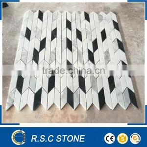 White Mix Black Herringbone Mosaic Tile thumbnail-1