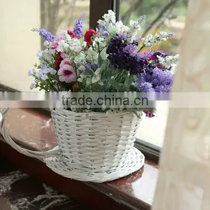 Handmade White Wicker Flower Basket Wedding Flower Basket With Plastic Liner thumbnail-5