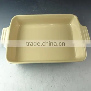 Hot Wholesale Blue Glazed Ceramic Bake Plate With Handles for Daily Use Stock thumbnail-1