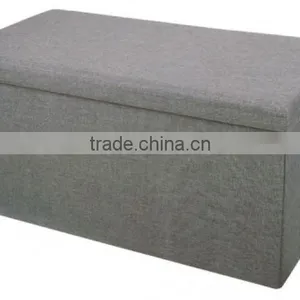 Grey Rectangle Polyester Linen Foldable Shoes Storage Ottoman thumbnail-2