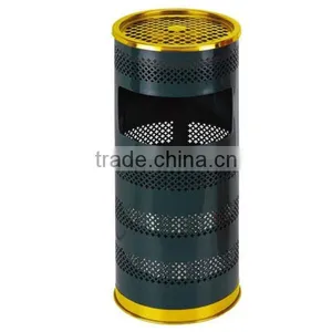Flower Pattern Engraving Round-shape Trash Can/ Art Design Stainless Steel Hotel Ground Dustbin With Bottom GPX-127A Dark Green thumbnail-1