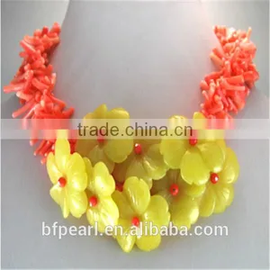 3x9mm Pink Branch Coral Necklace With Gemstone Flower thumbnail-1