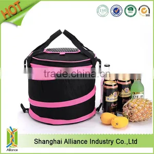 600D Polyester Zipper Pocket Flap Collapsible Insulated Round Cooler Lunch Bag thumbnail-1