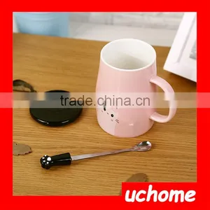 UCHOME China Product! Fashion Creative Ceramic Cup With Cover With Spoon Cute Cartoon Mug thumbnail-6