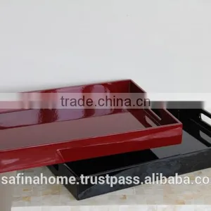 Set of 2 Rectangle Colored Lacquer Serving Tray thumbnail-1