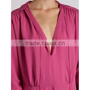 2017 Latest Women Spring Ruched Shoulder Vetements Silk Crepe Midi Dress HSD9918 thumbnail-5
