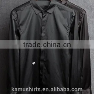 Men's Black Satin Dress Shirts Tie&hanky Man Satin Shirt thumbnail-1