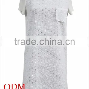 Ladies Beautiful Fancy Casual Short Sleeve Long White Dresses Shirts for Women With Front Bust Pocket thumbnail-1