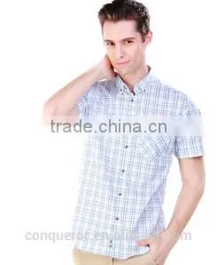 Men's Blue Check Cotton Shirt Slim Fit Shirt HOT! MSH20150006 thumbnail-1