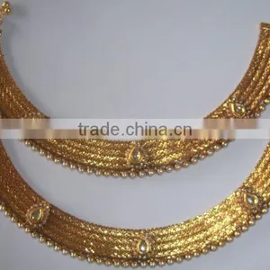 Gold Plated Broad Payal ANKLETS Pair Feet Bracelet thumbnail-1