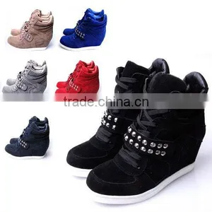 2ssd0525 Hidden Wedge Heel Stud Work Suede Sneakers Hook and Loop Top Quality Comfortable thumbnail-1