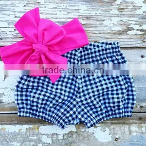 Red Gingham Cute Bloomer With Navy Bowknot Headband Set New Born Baby Clothes Set thumbnail-3