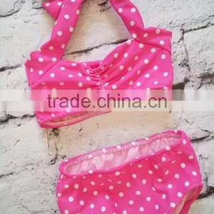Boutique Kids Girls Swimwear 2016 Beach Wear Children Swimsuit White Polka Dot Bathing Suit Playsuit thumbnail-5
