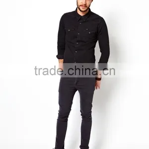 Western Slim Fit Pitch Black Denim Shirt thumbnail-4