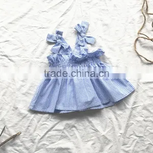 0-3 Years 2017 Wholesale Cotton Summer Plaid Bow Kids Girls Blouses (pick Size Color) thumbnail-5