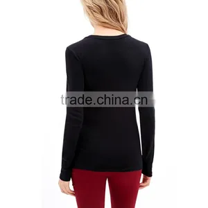 Simple Design Crew Neck Long Sleeve Stretch Women Plain Black Sweater thumbnail-3